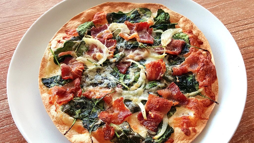 3-Topping Tortilla Pizza: Bacon, Spinach &&nbsp;Onion