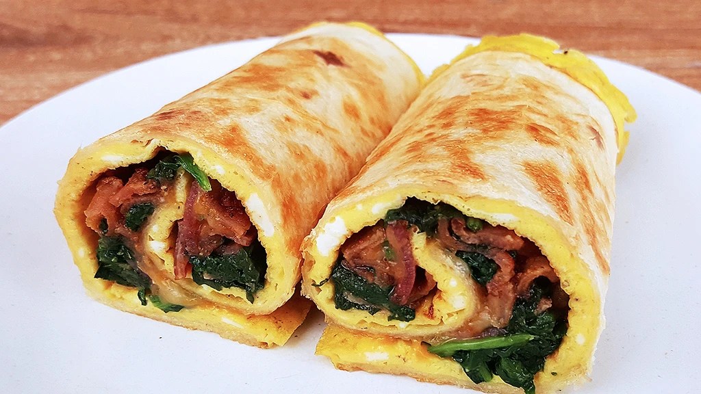 Breakfast Tortilla Wrap with Egg, Bacon &&nbsp;Spinach
