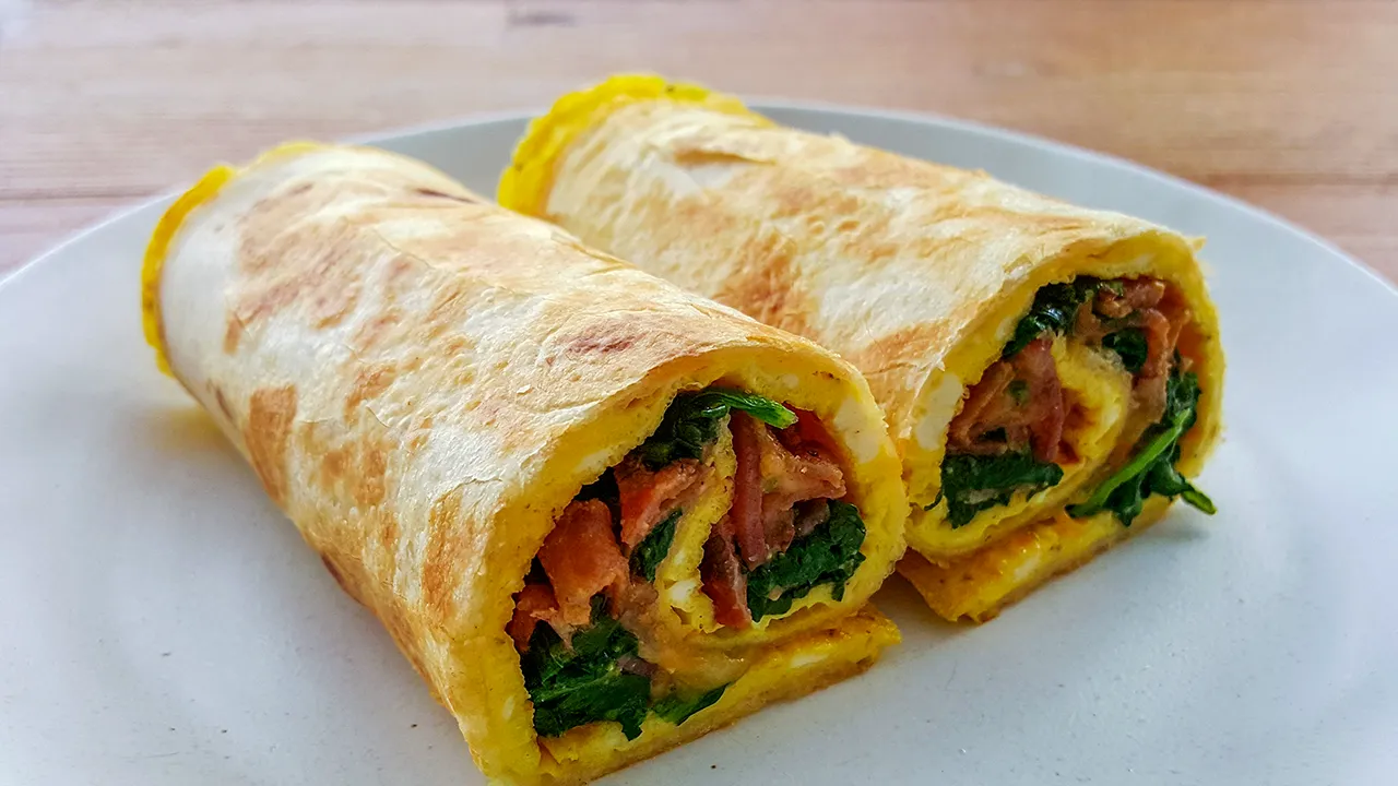 Breakfast Tortilla Wrap with Egg, Bacon & Spinach