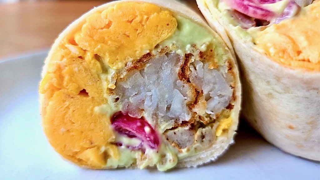 Breakfast Burrito with Avocado Crema & Quick Pickles